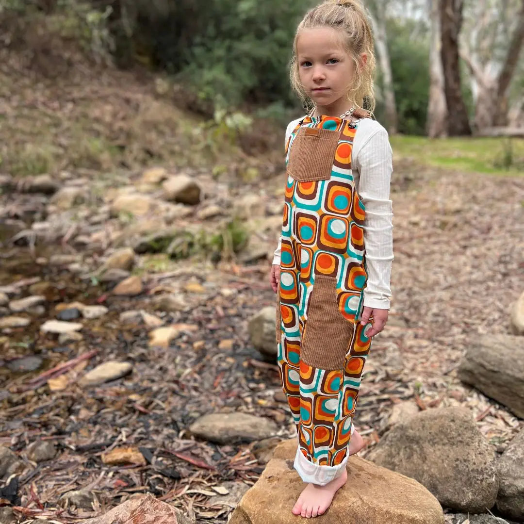 Organic cotton retro overalls made with cotton and corduroy. GOT Certified and for kids, todders and Infants - fron on view 1
