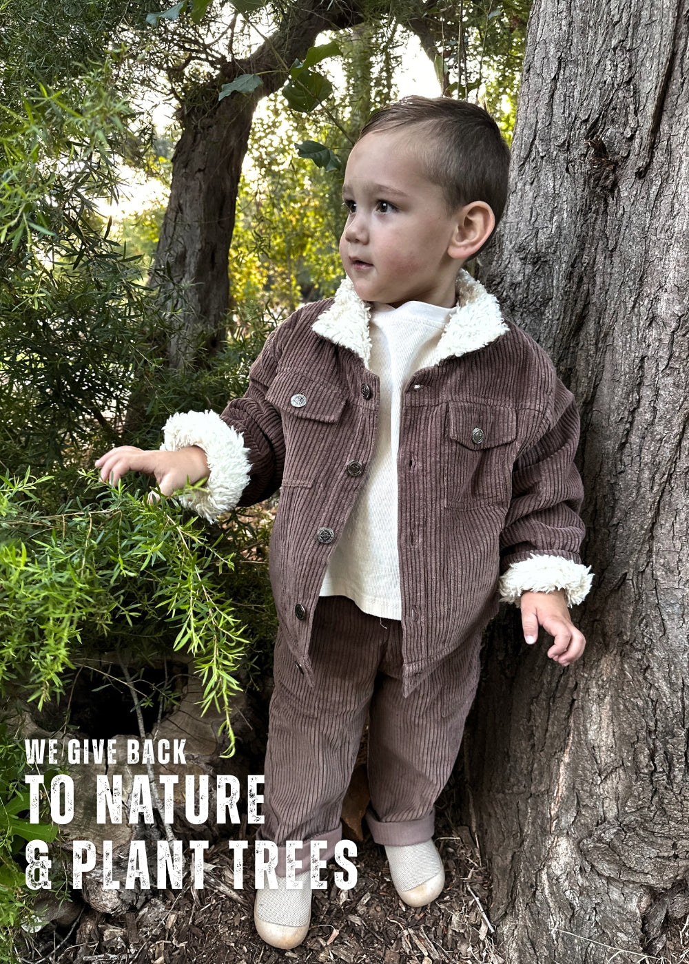 Organic Cotton Corduroy sherpa fleece jacket and slouch pants. For kid, infants and toddlers