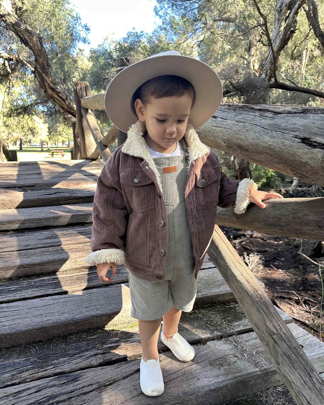 infants, toddlers and kids organic cotton corduroy jacket in a brown colour front view..