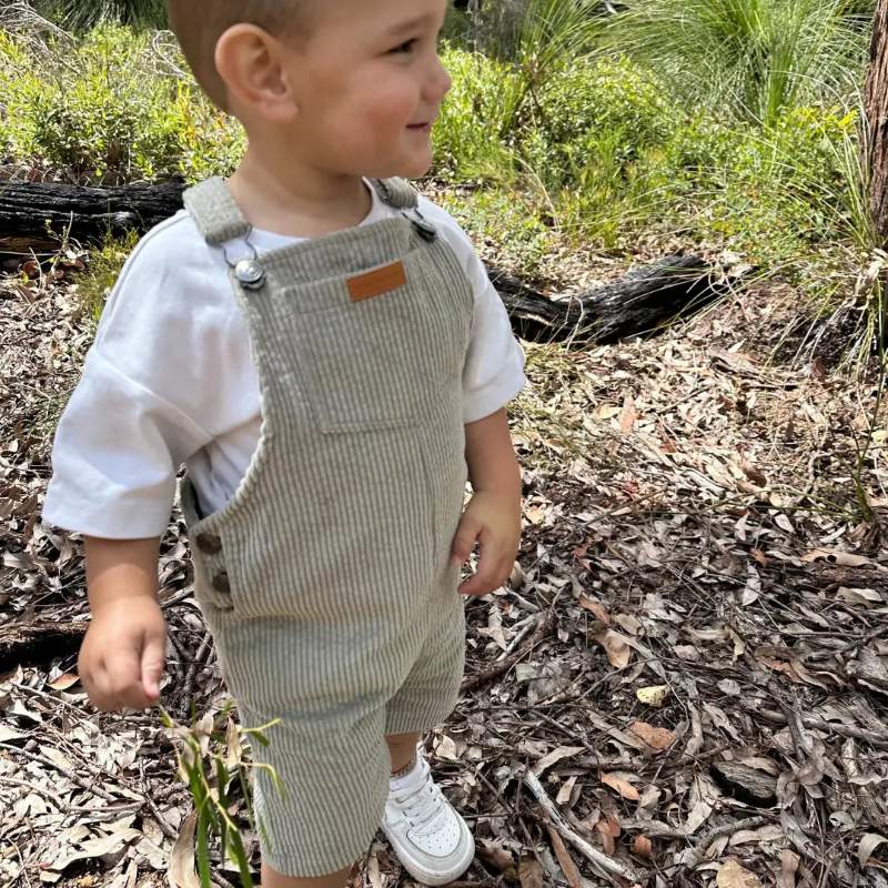 kids short corduroy overalls sage - optimized
