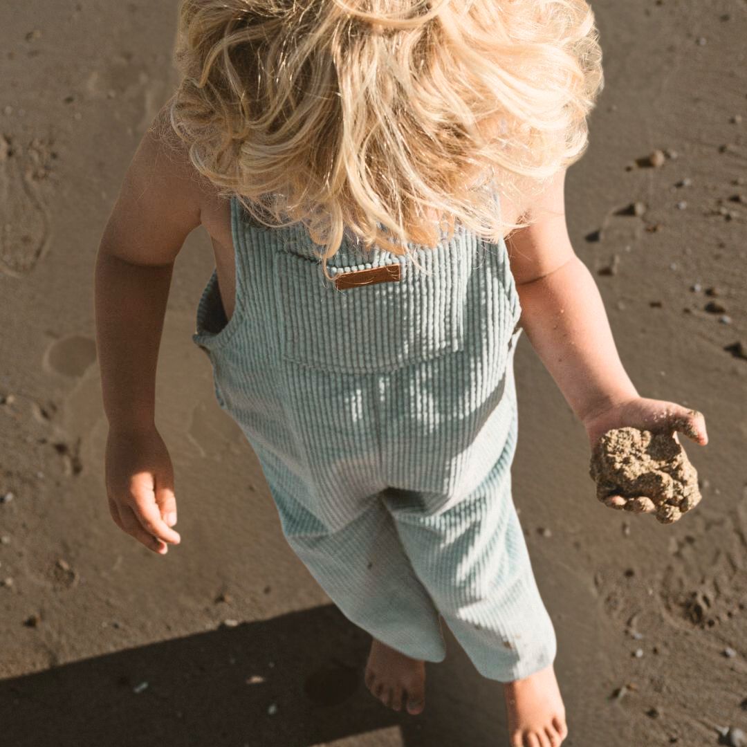 long leg overall, dungaree in colour blue made from organic cotton corduroy clothing for infants, toddlers and kids