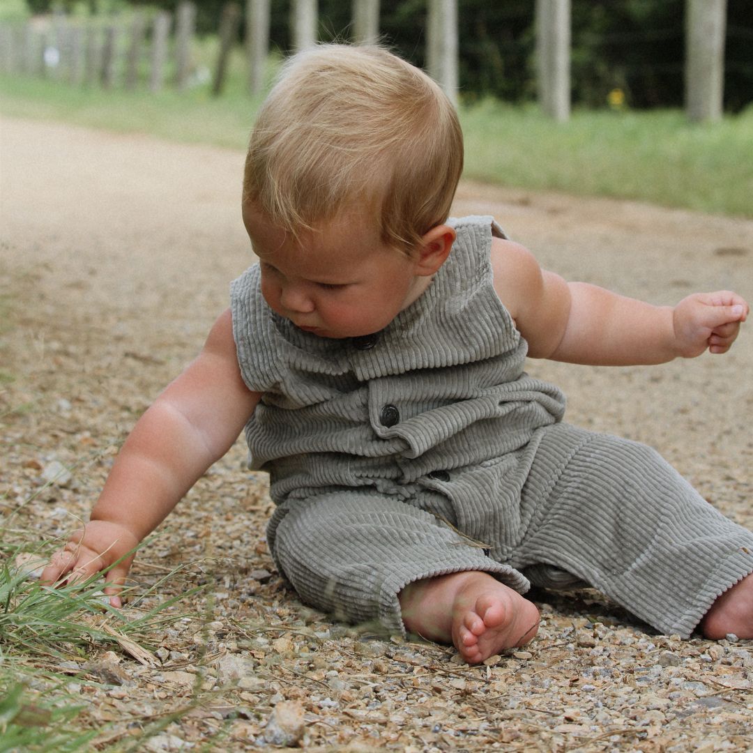 organic cotton corduroy romper for babies and infants front