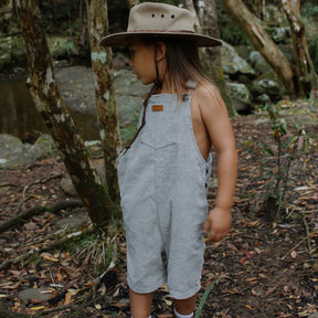 organic cotton corduroy short leg overalls in a sage for kids, toddlers and infants front view