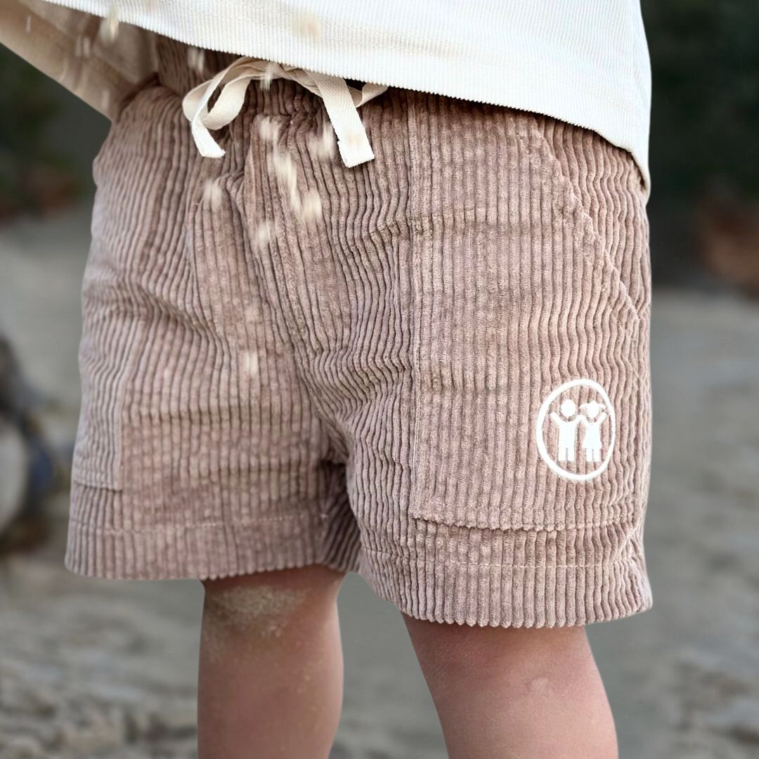 shorts in colour tan made from organic cotton corduroy clothing for infants, toddlers and kids