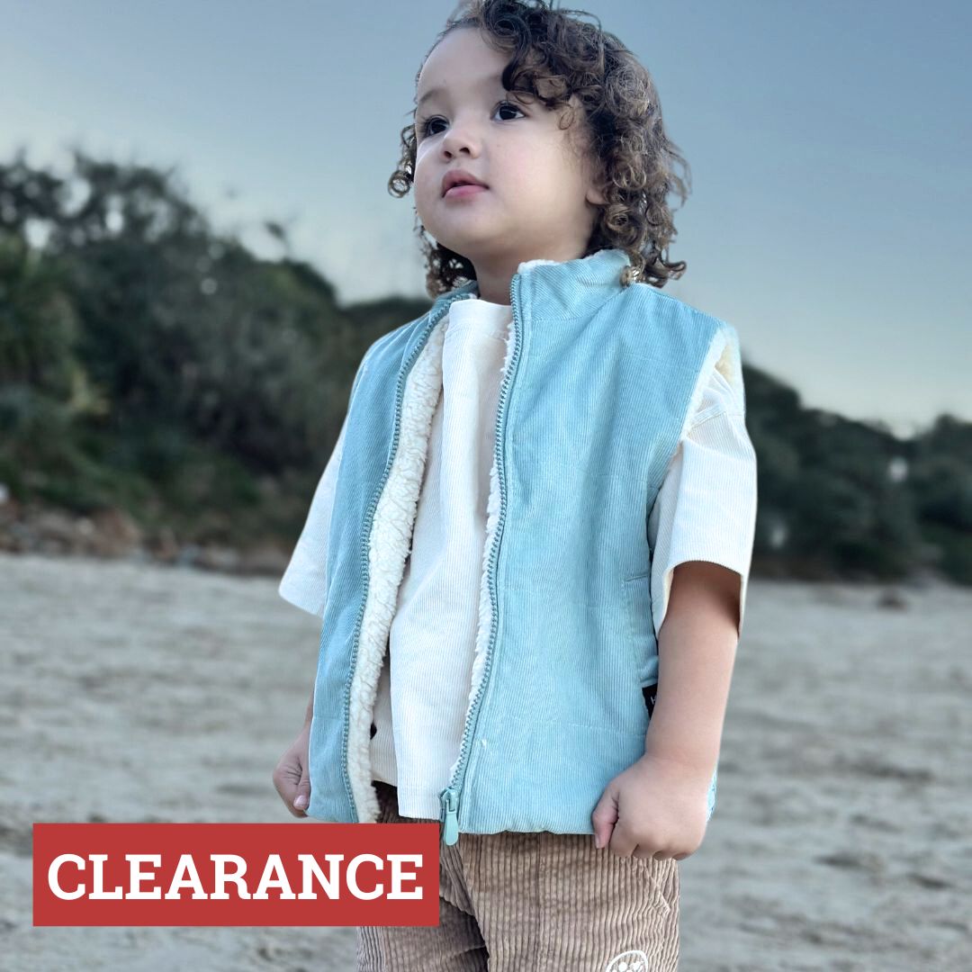 vest in colour blue made from organic cotton corduroy clothing for infants, toddlers and kids